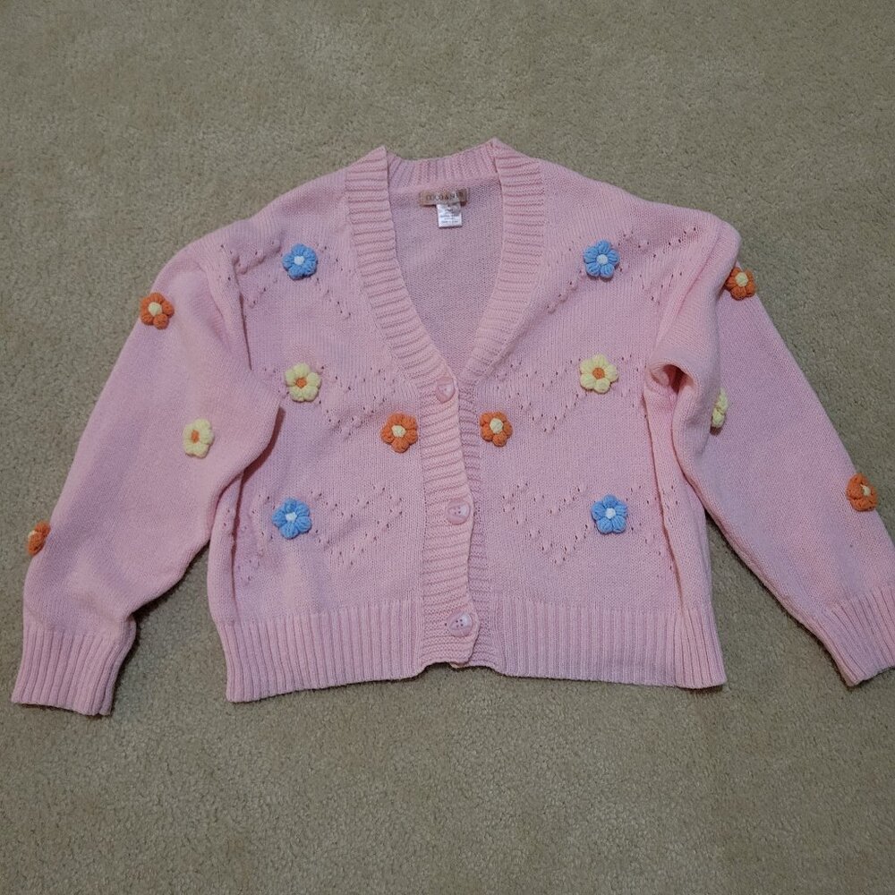 Coco & Shay Women’s Size Large Pink ButtoneUp Knit Cardigan Barbiecore Hippi 70s